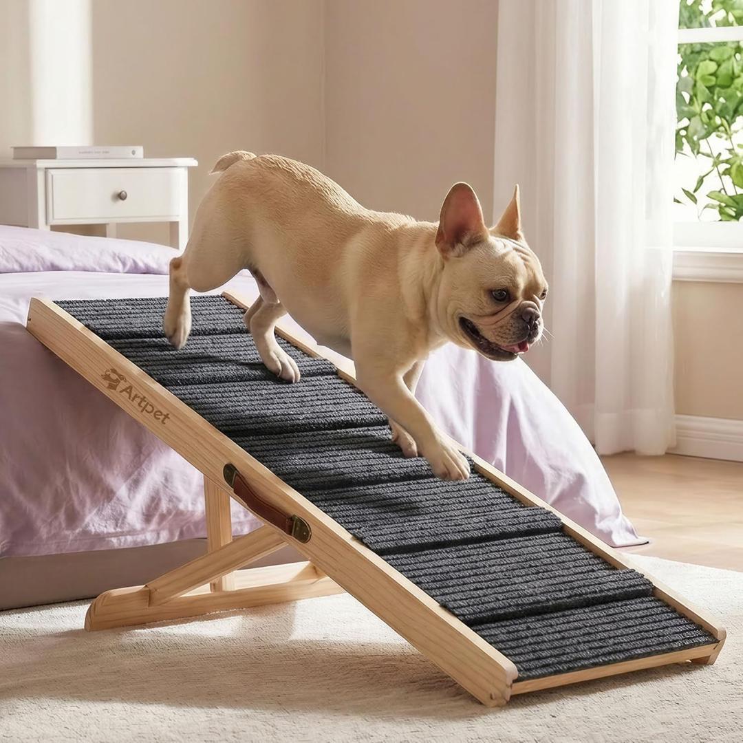 Dog Ramp for Small & Medium Dogs, Joint-Friendly Pet Ramp for Bed & Couch, Foldable, Anti-Slip, Portable, Height-Adjustable, Supports Up to 70 lbs