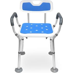 Shower Chair with Arms Heavy Duty Bath Chair with Back Inside Shower Transfer Bath Seat Padded Bench Portable Lift Height Adjustable Legs for Bathtub Non-Slip feet