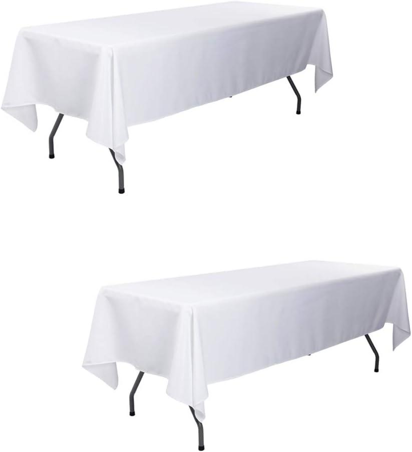 60 x 102 Inch Rectangular Polyester Tablecloth, White Washable Table Cloth for 6 Foot Table - Perfect for Wedding, Party, Restaurant, Banquet Decoration (2 Pack)