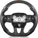 Steering Wheel for Dodge Charger for Dodge Challenger 2015-2024, 3K Real Carbon Fiber Steering Wheel D-shaped Flat-bottom Preforated Leather Grip (SXT/GT/RT/SRT/For Hellcat)