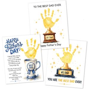 3 x Fathers Day Crafts from Kids - Custom Handprint Set 3, Personalized Best Dads Ever Handprint Kit Family Handprint Craft Keepsake Personalized Fathers Day Dad Gifts from Kids Daughter Son for New Dad