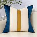 Yangest Navy Blue Patchwork Throw Pillow Cover Striped Velvet Cushion Case Modern Neutral Pillowcase for Sofa Couch Bedroom Living Room Home Decor,18x18 Inch