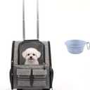 Rolling Pet Carrier with Wheels, Polyester, Soft-Sided Collapsible, Large, Travel, with Telescopic Handle and Folding Bowl (Gray Wheeled Carrier Set)