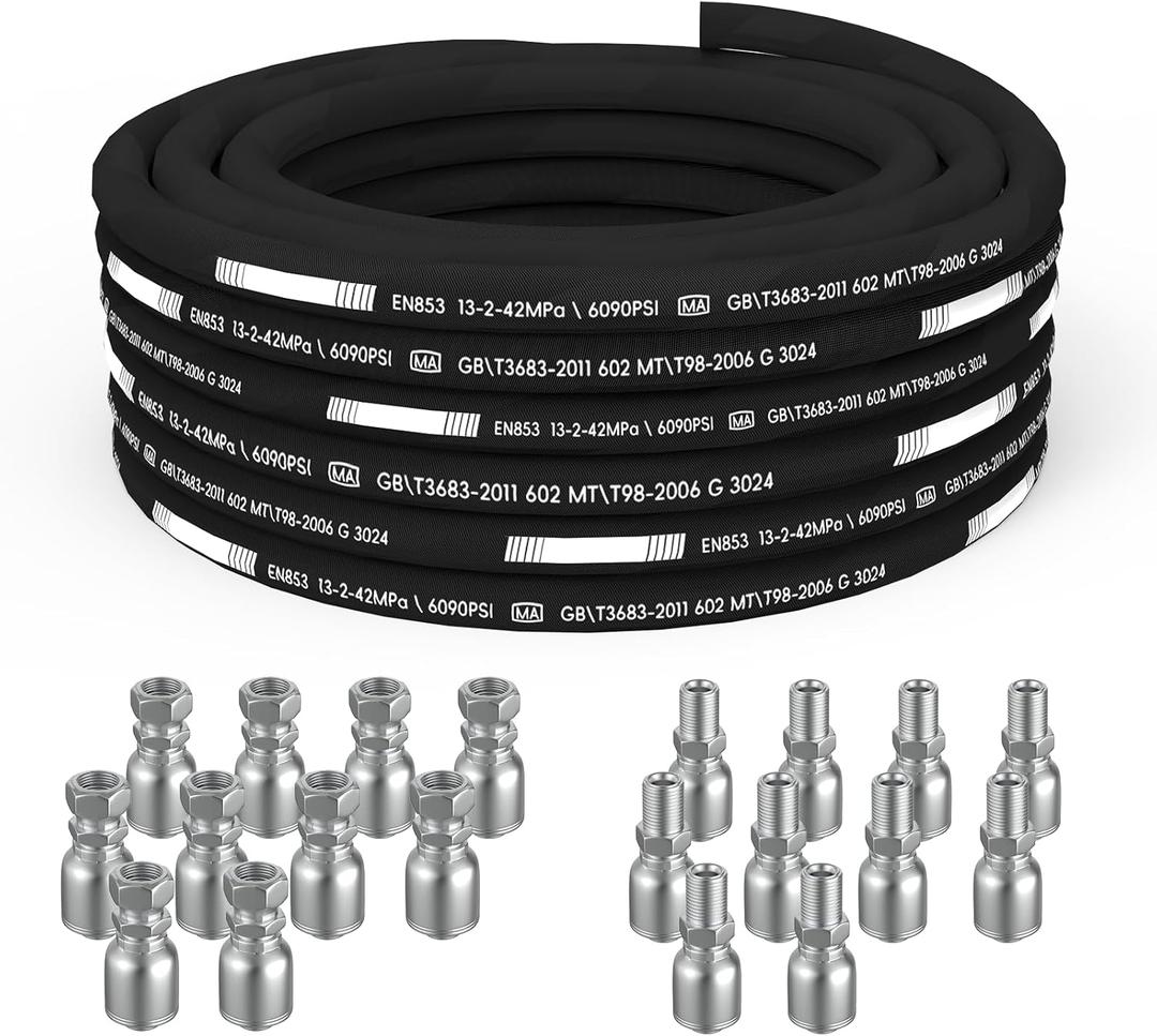 100 Ft 2-Wire 1/2 Inch Hydraulic Hose with 10 JIC 37 + 10 NPTF Fittings) - 6090 PSI, 4-Layer Steel Braided, -22F to 248F Temp Range, Heavy-Duty Industrial Grade