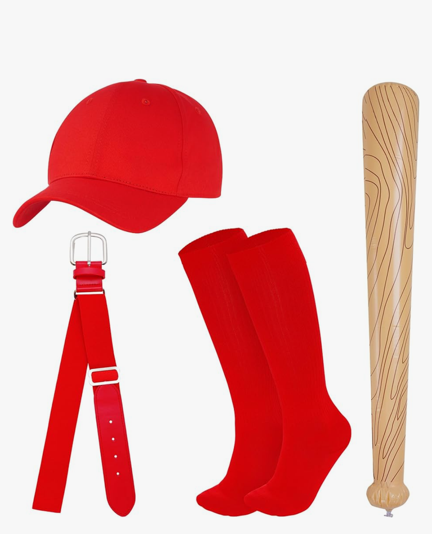 Dxhycc 4 Pieces Baseball Costume Set Include Baseball Cap Baseball Socks and Belt Combo Inflatable Baseball Bat for Halloween Dress up Party.blue