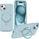 Compatible with Striped iPhone 15 Case with Stand,6.1" Blue