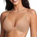 OEAK Womens Comfortable Triangle Bras No Underwire Sexy Plunge Unlined Bralette Pull On Bra Seamless Everyday Tshirt Bras, M, Beige