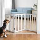 Dog Gate Indoor, Freestanding Dog Fence for The House, Doorways, Hallways,or Stairs,Pet Gate Foldable Wooden,Expandable 24" Height 3 Panels,White