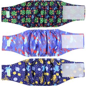 wegreeco Washable Dog Diapers - Washable Male Dog Belly Wrap - Pack of 3 (Turtle, X-Large) (X-Large (22" to 27"))