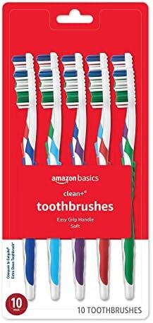 Amazon Basics Clean Plus Toothbrushes, Soft, Full, 10 Count, 1 Pack (Previously Solimo)