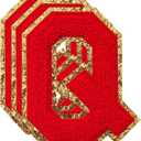 3PCS Red Chenille Letters Patch, Large Size 4-1/2" Iron on Letter Patches Varsity Glitter Patches for Clothing, Q (Red Gold Edge)