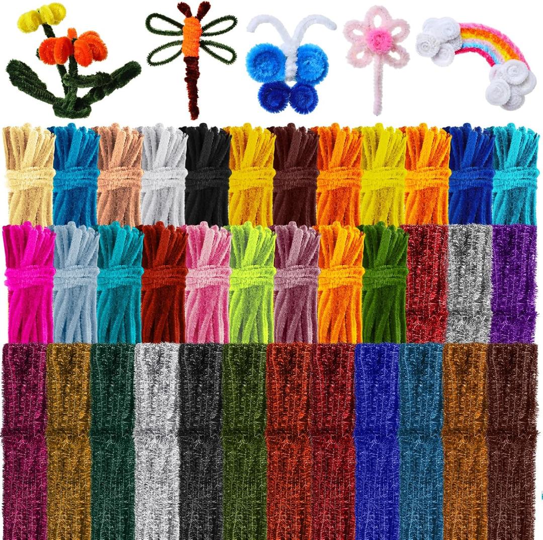 Yunsailing 1800 Pcs Pipe Cleaners 6 mm x 12 Inch Chenille Stems Pipe Cleaners Craft Supplies Art Supplies Adults DIY Creative Decorations Creative DIY Projects Decorations (Stylish Color)