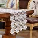 Vetableclothlve White Lace Table Runner, Summer Daisy Wildflower Table Runners 60Inches Doilies for Furniture,Brunch Buffet Decorations,Wedding Party Table Dector