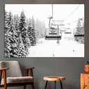 Nature Wall Art Prints - Ocean Forest Mountain Lake Canvas Landscapes - Small to Extra Large Living Room Bedroom Kitchen Bathroom Dcor (Ski Lift on Snowy Mountain, 16"L x 24"W)