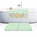 Memory Foam Bath Kneeler and Elbow Rest Pad Set, 2-Inch Thick, Water-Resistant Mat  Baby Bath Time Essentials Cushion and Bath Kneeling Pad for Bathing Baby with Bathtub Toy Organizer (Mint Green)