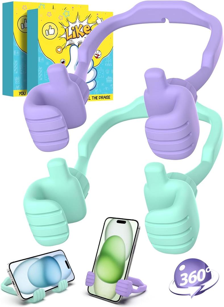 Cell Phone Stand Thumbs Up Lazy Phone Stand - 2 Pack Phone Holder 2025 College Graduation Gifts for Her Him Cellphone iPhone Stand for Desk Birthday Gifts for Teens Girls Boys Adults Women Men Wife (Purple & Green)