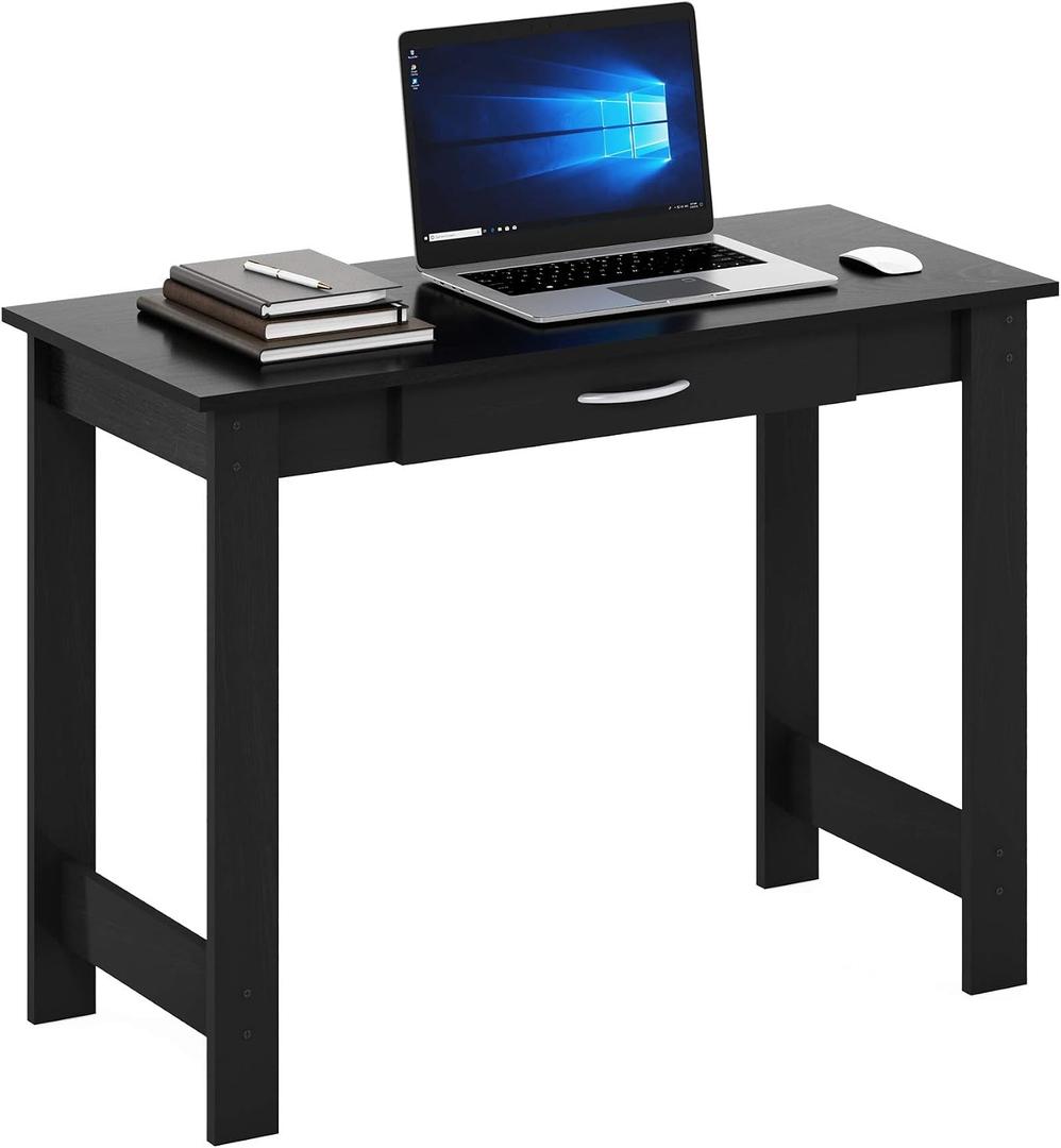 FURINNO Jaya Writing Desk For Residential Use With DrawerBlack, Blackwood, Large, 39 inches