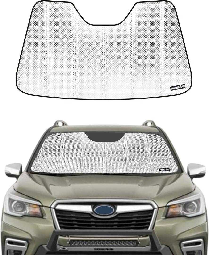 Pigenius Windshield Sun Shade for Subaru Forester 2019-2021 with Eyesight Driver Assist. Reflective Aluminum Film Front Window Sunshade - BLAZBLOCK