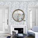 HeloHo Peel and Stick Wallpaper 17.3 X 196.8 Blue White Floral Wall Paper Self Adhesive Removable Waterproof Contact Paper for Living Room Bedroom Decor