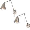 Kira Home Ellis 18" Vintage Industrial Swing Arm Wall Lamp + Adjustable Head, Plug in/Wall Mount + Cord Covers, Brushed Nickel Finish, 2-Pack