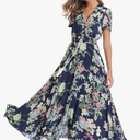 VintageClothing Women's Floral Maxi Dresses Boho Button Up Split Summer Casual Long Dress Beach Party Dress, M