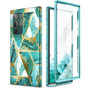SURITCH for Samsung Galaxy S22 Ultra Case, Built-in Screen Protector for Samsung S22 Ultra 5G Case Full Body Protection Shockproof Rugged Bumper Silicone Phone Protective Cover 6.8 Inch - Green