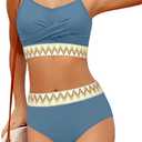 BAVADER Teen Swimsuits for Girls 12-14 Bright Colors Bathing Suits Woven Welt High Waisted Bathing Suits for Teens 12-14 Girls Bikini 2 Pieces Swimsuit with Removable Bra Grey Blue