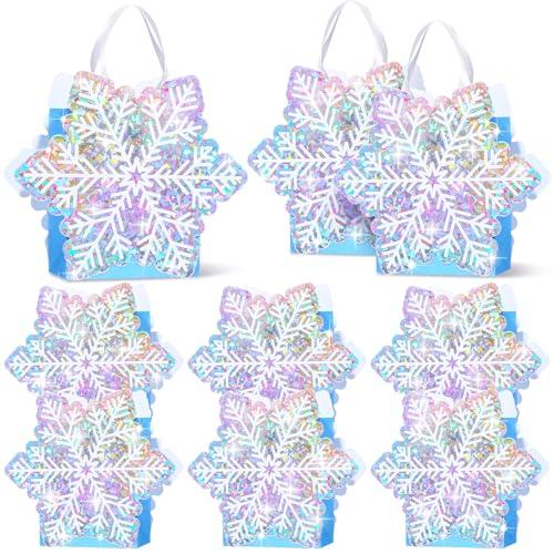 Kolldenn 12 Pcs Holographic Snowflake Gift Party Bags Princess Party Favors Snowflake Candy Treat Goodie Bags with Handle for Wedding Holiday Birthday Supplies