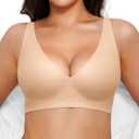 Popilush Wireless Bras Women Seamless No Underwire Push Up Bra Supportive Deep V Bralette Everyday Comfortable T-Shirt Bra (Medium)