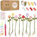 WaldyWop Crochet Kit for Beginners - 8 Flower Bookmarks Knitting Kit w/Step-by-Step Video Tutorials & Soft Yarn, Hook - Wobbles DIY Art Craft Kit for Adults, Birthday Gifts for Women Teen