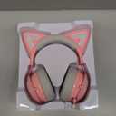 Wireless Cat Ear Headphones, Pink Gaming Headset Bluetooth 5.0 for Smartphone, Retractable Mic, 50mm Drivers, RGB Lighting Headset with Mic (USB Dongle Not Included)