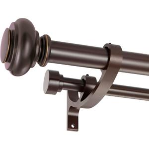 Double Curtain Rods 36 to 72 Inches with Solid Aluminum Alloy Brackets, 1 Inch Adjustable Drapery Rod, Heavy Duty Dual Curtains Rod for Window, Sliding Door, Bedroom Decoration, Matte Brown