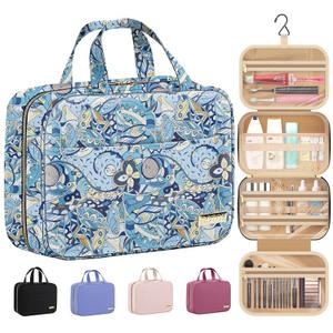 HOTOR Travel Toiletry Bag w/Hanging Hook - Spacious Toiletry Bag Essentials for Women & Men, Makeup Bag/Big Comparment, Waterproof for Travel Accessories, Medium, Blue Flower
