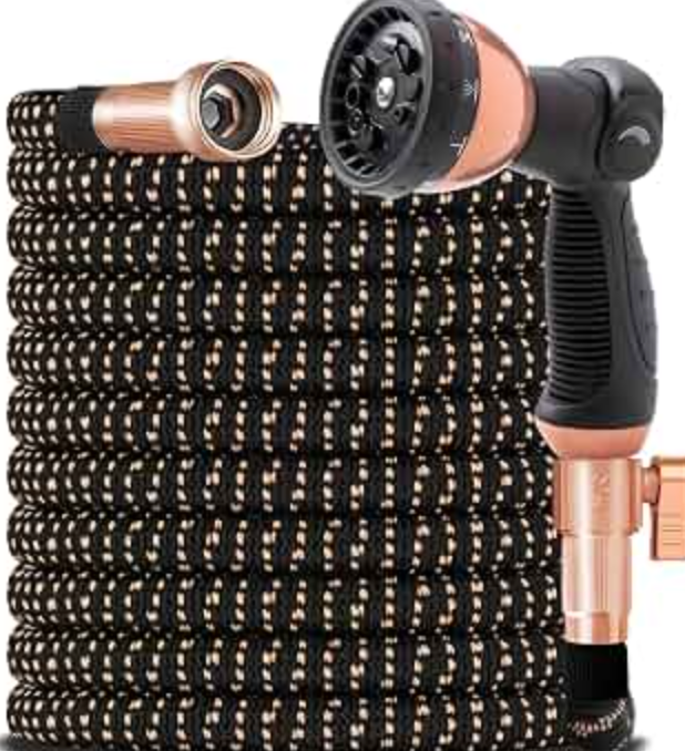 100FT Expandable Garden Hose - with 10-Function Spray Nozzle - Lightweight, Flexible, Retractable Garden Hose, Water Hose - No-Kink Flexibility,3/4" Solid Brass Fittings-ChampagneGold