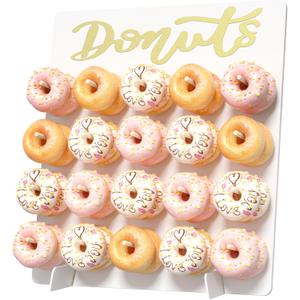 Wooden Donut Wall Display Stand - Holder for 20 Doughnuts, Board for Grow Up Party, Birthday, Wedding, Baby Shower Decorations (White)