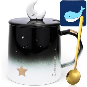 Cute Mug With Lid Star & Moon 3d Cup Gift Funny Coffee Mugs 420 ml/14 oz Tea Cups With Spoon & Coaster Tea Coffee Mug Cute Birthday Gift For Girlfriend Women Girls