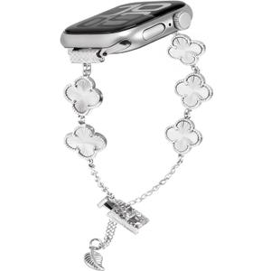 Clover Thin Band for Women Compatible for Apple Watch Bands 38mm 40mm 41mm 42mm 44mm 45mm 46mm 49mm Adjustable Dressy Metal Bracelet Strap for iWatch Series 11 10 9 8 7 6 5 4 3 2 1 SE Ultra