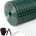 Hardware Cloth 1' 48in x 100ft Chicken Wire, Green Garden Fence, PVC Coated Metal Welded Wire Mesh for Preventing Snakes, Raccoons, Foxes, Poultry Netting
