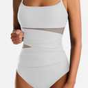 One Piece Swimsuit for Women Tummy Control Mesh Bathing Suits Sexy Push Up Swimsuits Slimming Square Neck Swimwear (White, M)