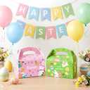Reyoust 24Pcs Happy Easter Goodie Gable Paper Gift Boxes with Handles 4 Styles Bunny Gable Box Colorful Easter Egg Party Favor Treat Boxes Pink Yellow Green Blue Spring Holiday Party Decorations