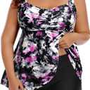 Aqua Eve Women Plus Size Tankini Swimsuits with Shorts Bathing Suits Two Piece Swimwear (Black, L)
