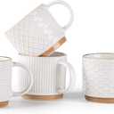GBHOME 6OZ Stackable Coffee Mugs, Ceramic Coffee Mugs with Texture Patterns for Man,Woman,Dad,Mom, Modern Coffee Cups Set of 4 for Espresso/Cappuccino. Dishwasher and Microwave Safe, Off White 