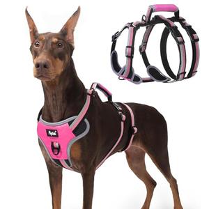 PUPTECK Escape Proof Dog Harness with Padded Handle, No Pull Pet Vest Harness Durable Reflective for Medium Large Dogs Walking Training and Running, Pink, XL