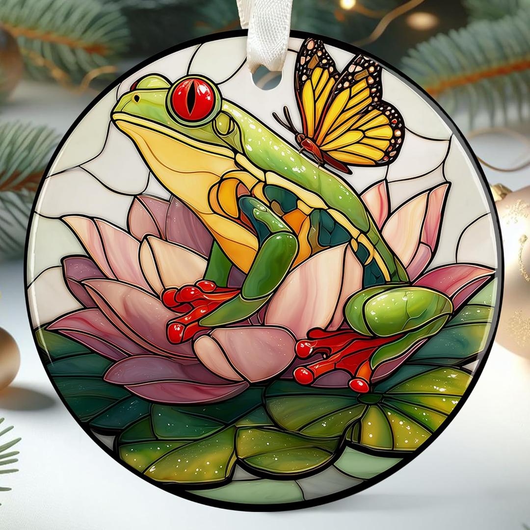 Pawzity Frog Ornament - Frog Gifts for Lovers, Girls, Women, Men - Cute Animals Ornaments for Christmas Tree, Frogs Ornaments for Xmas Tree - Ceramic Christmas Ornament 2025
