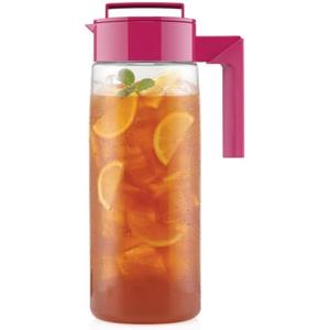 Takeya Airtight Pitcher - Everyday-Use for Iced Tea & More - Clear with Lid - Lightweight Kitchen Essential - Spill-Proof & Durable Kitchenware - 2 Quart, Raspberry
