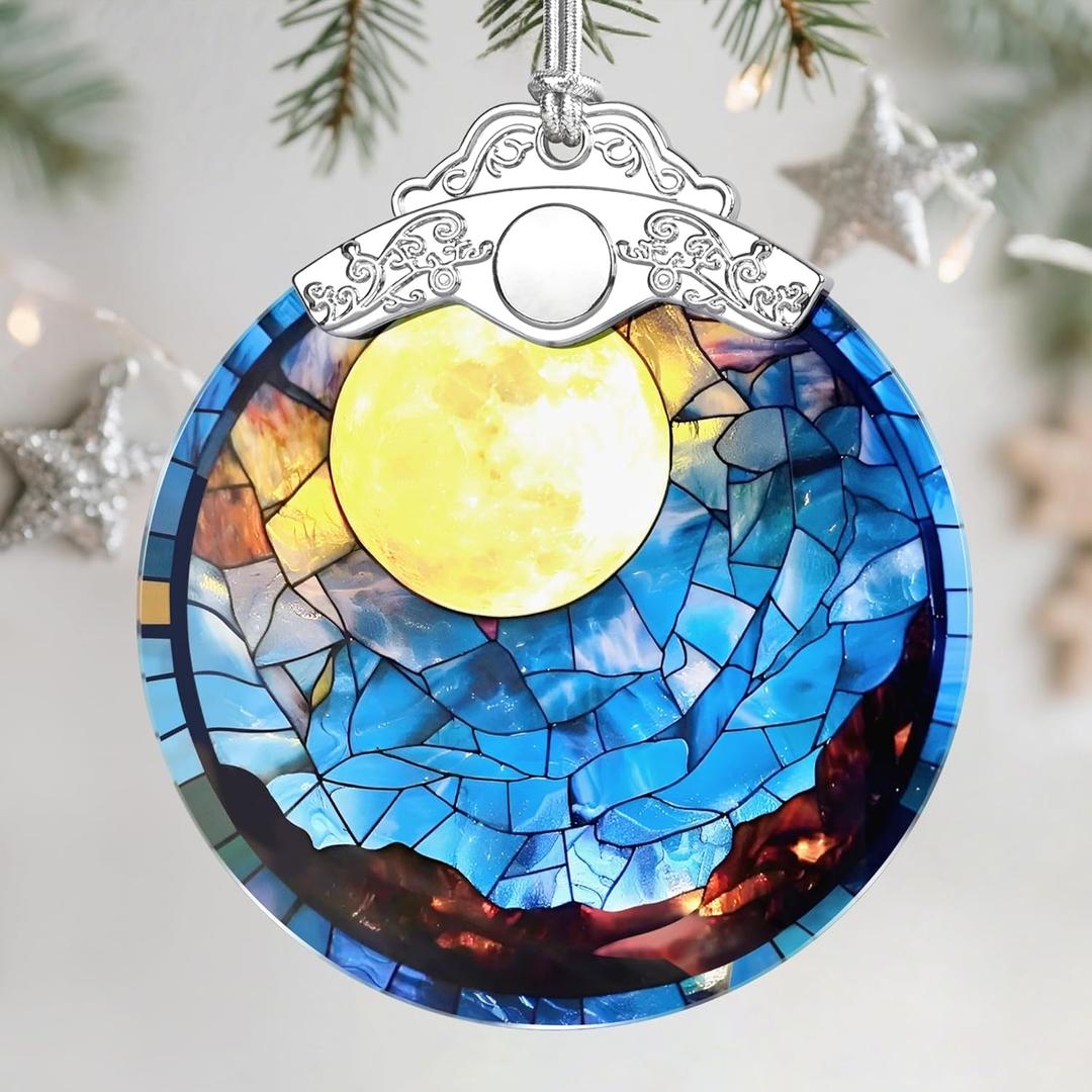 Christmas Ornaments: Stained Glass Ornament, Christmas Tree Ornament, Hanging Ornaments for Home Decor & Xmas Tree Decorations Exquisite Holiday Decor, Gifts & Holiday Present - Full Moon