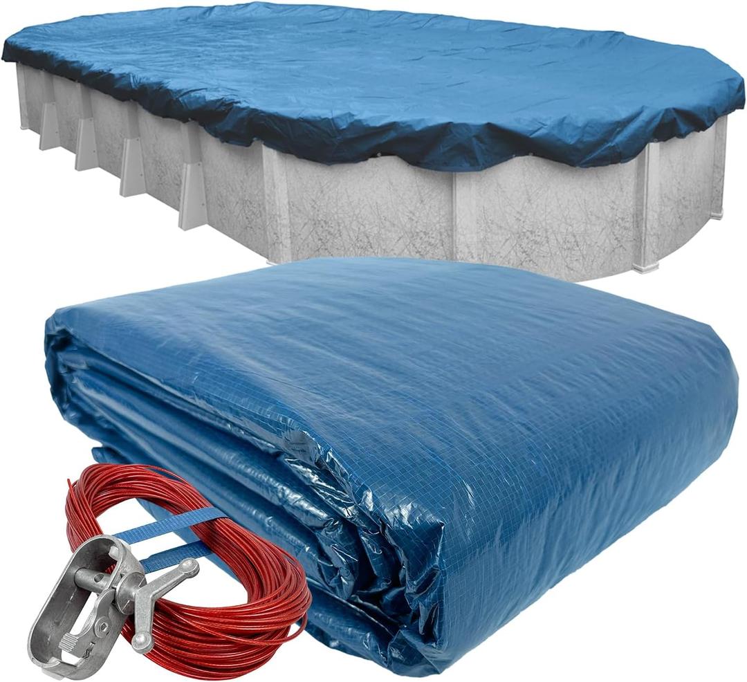 Robelle 16 x 25 ft Heavy Duty Blue Winter Oval Pool Cover for Above Ground Pools, 4 ft Overlap (20 x 29 ft Cover Size), Solid 8 x 8 Scrim, 2.36 oz/yd2, Style: 351625-4