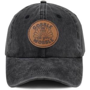 KKMKSHHG Gobble Till You Wobble Baseball Cap for Men Women, Adjustable Leather Patch Cotton Thanksgiving Turkey Hat