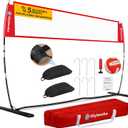 Portable Volleyball Net 5-Height Adjustable for Backyard with Widened Base, Tetoron Net, 6 Metal Stakes and 4 Sandbags, Volleyball Practice Training Equipment with Carry Bag (12ft, Red)