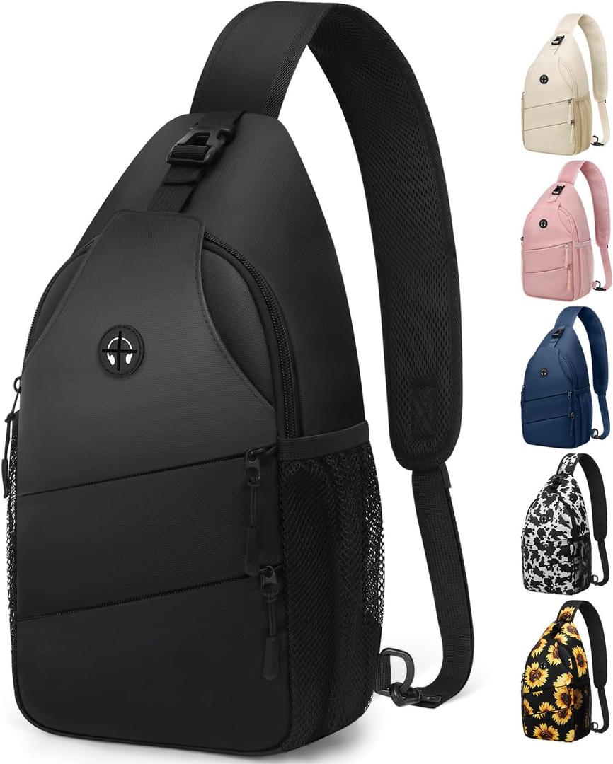 Crossbody Bags for Women Men Trendy Sling Bag Bakpack Casual Chest Bag with Convertible Shoulder Strap (Medium, Pu Leather Black)